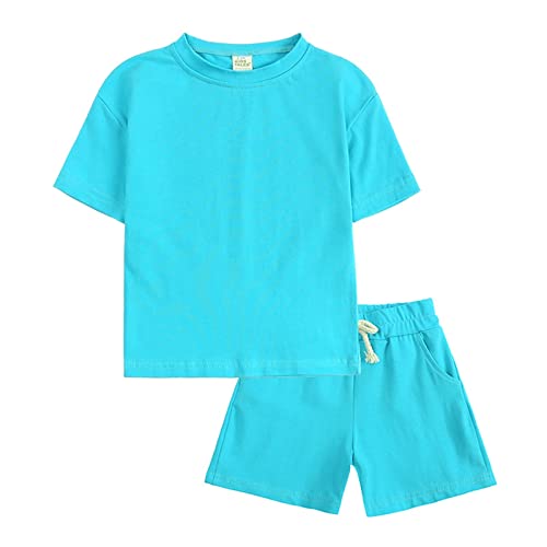 Chándal de 2 Piezas para Niños Pequeños - Bebés, Niños y Niñas, Conjunto de Verano con Camiseta de Manga Corta Sólida y Pantalones Cortos