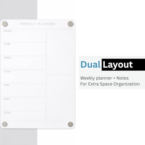 Image of Acrylic Magnetic Weekly Planner - Clear Calendar for Fridge | Magnetic Board for Refrigerator, Weekly Meal Planner Includes 2 Marker Pen | A4 Size (21x30cm)