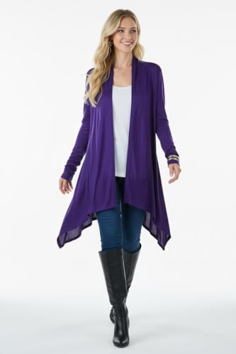 Image of ToBeInStyle Womens Open Front Long Sleeve Lightweight Asymmetrical Draped Cardigan with Side Pockets