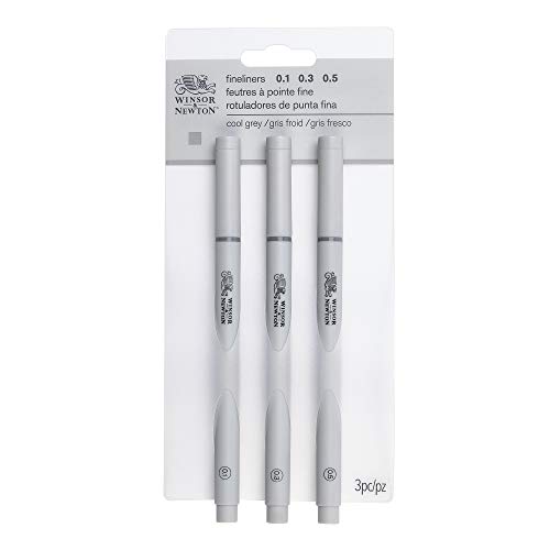 Winsor & Newton 0290108​ Fineliner, Pigment Liner für exakte Linien und Outlines, hohe Qualität, Pigmenttinte, dokumentenecht, lichtbeständig Linenbreite, im Set 3 Stück in Grau
