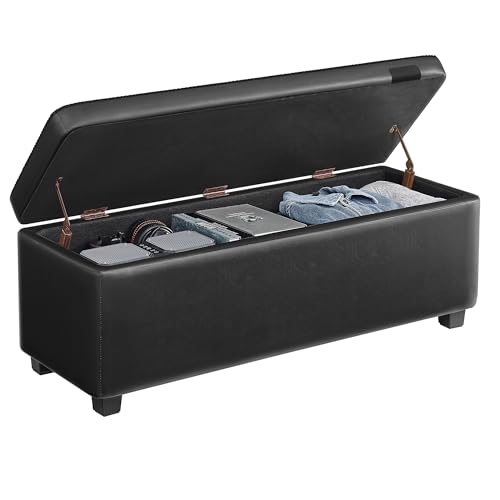VASAGLE EKHO Collection - Storage Ottoman Bench, Entryway Bedroom Bench, 25 Gallons, Synthetic Leather with Stitching, Mid-Century Modern, Safety Hinges, Loads 660 lb, Ink Black ULOM075B01