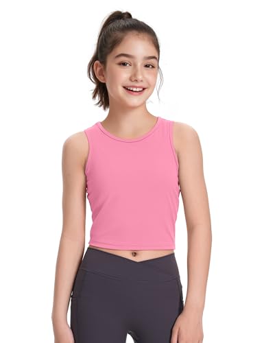 Image of HASMES Girls Athletic Tank Tops Sleeveless Basic Dance Crop Tops for Kids
