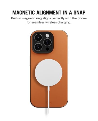 Image of DailyObjects Leatherite Case for iPhone 14 Pro Compatible with MagSafe Wireless Charging | Tan-Grey Hybrid Magnetic Back Cover