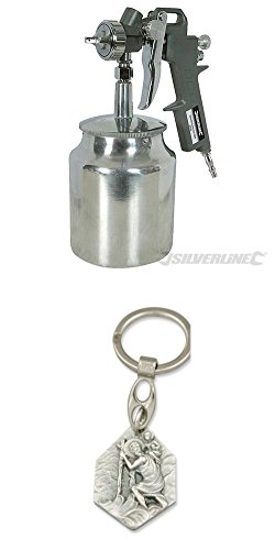 Preisvergleich Produktbild Silverline Saugbecher-Spritzpistole, 750 ml, Druckluft, Spritzpistole, Farbpistole, Lackierpistole, Farbsprühgerät (929977196536) mit Anhänger Hlg. Christophorus