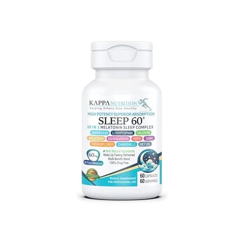 KAPPA NUTRITION Sleep 60, Sleep Aid, 60mg of Melatonin, 60-Day Supply, Non-Habit Forming Vegan Capsules Natural Ingredients for Easier Bedtime, Herbal Supplement, Valerian Root, Chamomile Non-GMO Cover