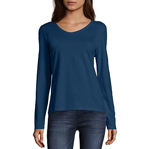 Hanes Women's V-Neck Long Sleeve Tee, Hanes Navy, XX-Large