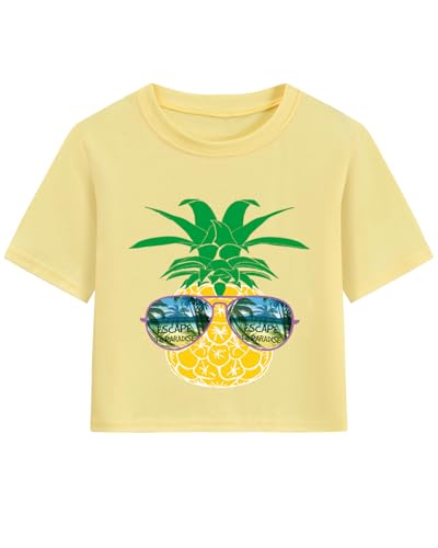 Image of DDSOL Girls Crop Tops Summer Palm Tree Sunset Beach Shirt Hawaii Short Sleeve Tropical Tshirts for Teen Girl 6-14 Years