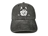 ZKFE Dog Lover Gifts for Men, Embroidered Siberian Husky Hat for Women, Washed Black Baseball Cap Snap Back Ponytail Hat