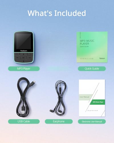 Image of Yoton MP3 Player with Bluetooth 5.2, Expandable to 64GB, HiFi-Music, with Sports Clip, Earphones Included, Green(No Built-in Storage No TF Card Included - Insert Card to Use)