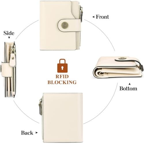 Premium RFID Blocking Trifold Wallet for Women in Genuine Leather with Clear ID Window and Secure Card Organization (White)4