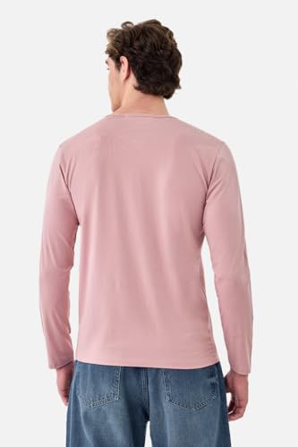 Image of SNITCH Men's T-Shirt | Regular Fit Henley Neck Full Sleeve Solid Pattern | Stretchable Rayon Cotton Spandex Blend Breathable Fabric for Casual & Everyday Wear