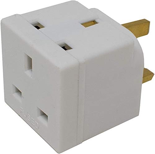 Two Way UK Mains Plug Adapter/Insulated Shrouded Pin / 13 Amp Fused Double Block Socket Splitter / 250V ac 13A - Complies With BS 1362