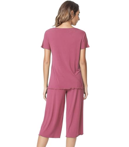 Image of NACHILA Women's Bamboo Viscose Pajama Sets Summer Cooling Short Sleeve Capri Soft Pjs Night Sweats Moisture Wicking Sleepwear