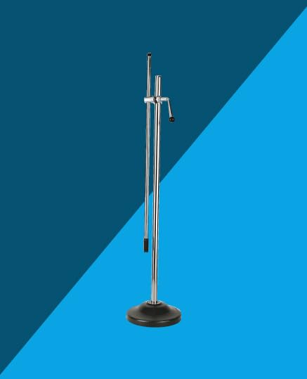 Image of kh Mic Stand RB Floor Steel Clamp Microphone Stand with Round Base and Fixed Length Boom Microphone stand used for school college, live event,music concert and singing show, events