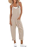 Muchpow Women's V Neck Sleeveless Jumpsuits Spaghetti Straps Harem Long Pants Overalls With Pockets (Khaki,Small)