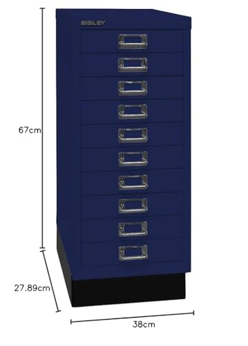 BISLEY MultiDrawer, 29er Serie mit Sockel, DIN A4, 10 Schubladen, Metall, 639 Oxfordblau, 38 x 27.9 x 67 cm