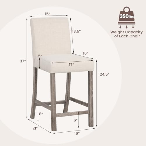 Butacos de Madera para Isla de Cocina, Set de 2, Estilo Mid Century Modern, Asiento Tapizado en Tela de Lino, Patas de Madera de Caucho y Reposapiés, Color Beige miniatura 2