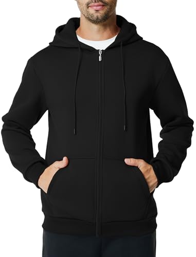 Mens Zip Up Hoodie Long Sleeve Fleece Casual Hooded Sweatshirts Athletic Full Zip Jacket with Pockets