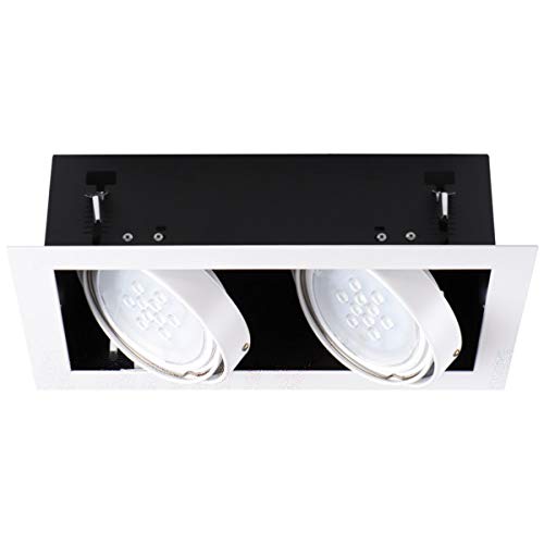 Double Twin Square Adjustable Head Ceiling Spotlight Aluminium GU10 LED Warm White ES111 Recessed Flush Modern Tilting Downlight Office Corridor Lighting