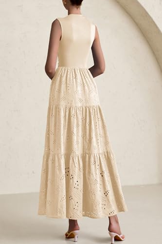 PRETTYGARDEN Summer Dresses for Women 2025 Casual Eyelet Sleeveless Wedding Guest Maxi Dress Tank Top Sundress with Pockets2