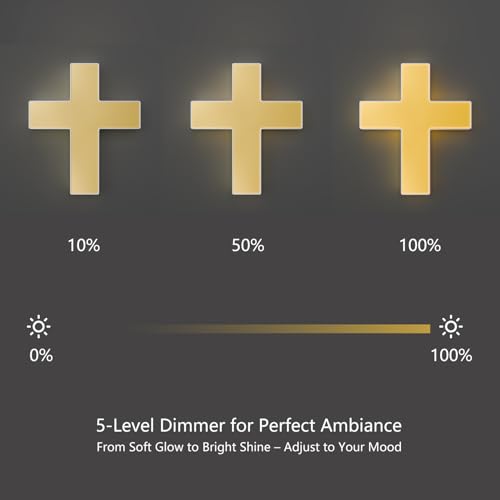 Image of 3D LED Neon Cross Sign, USB-Powered Custom Neon Light with 5-Level Dimmer, 5 Color Options, Decorative Wall Art for Home, Bedroom, Church, Party, and Gifts (9x8 in) (Warm Yellow)