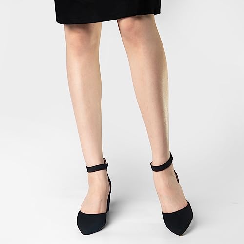 Image of Ankis Closed Toe Heels for Women, 2.25 Inch Low Block Chunky Dress Pumps | Black Nude White Gold Silver Pointed Toe Design, Soft Insole, Adjustable Ankle Strap, Classic Versatile, For Formal Daily