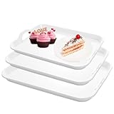 YOUEON 3 Pack White Large Melamine Serving Tray with Handles, 17/15/13 Inch Rectangular Serving Platter Set, Food Serving Trays for Party, Entertaining, Appetizer, Buffet, Dishwasher Safe