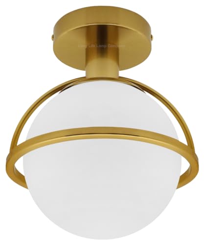 Antique Brass Ceiling Light Opal Globe Lamp Shade Semi Flush Mount Frosted Glass Ceiling Light H3140
