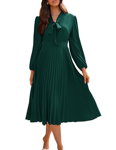 GRACE KARIN Womens 2025 Fall Long Sleeve Dress Casual V Neck Pleated A Line Flowy Midi Dresses