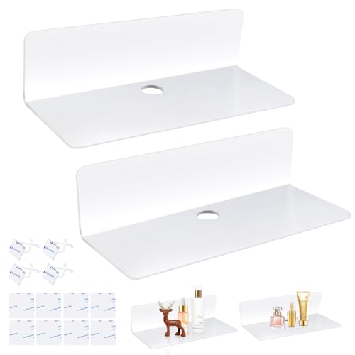 2 Piezas Baldas Pared Sin Agujeros, Flotantes Sin Agujeros Estantes, Estantes Flotantes Acrílico, Acrílico Pared Baldas Flotantes con Clips Cables, para Dormitorio, Baño, Cocina, Sala Estar, Oficina