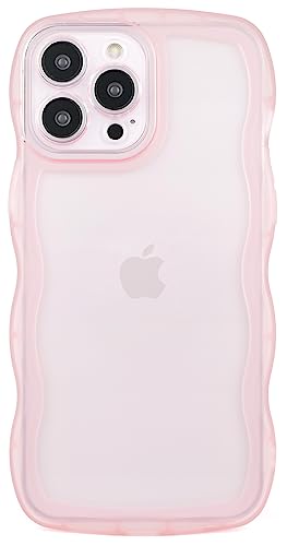 Image of Compatible with iPhone 13 Pro Case 6.1 inch 2021, Cute Kawaii Curly Wave Frame Shape Soft Silicone Shockproof Protective Phone Cover for Women Girls, Clear /Pink