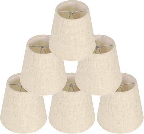 6Pcs Linen Lampshade, Small Lamp Shades for E14 Bulb, 5.5x5.2x3.5inch Modern Wall Light Shades for Chandelier Bedroom Living Room Hotel Lighting