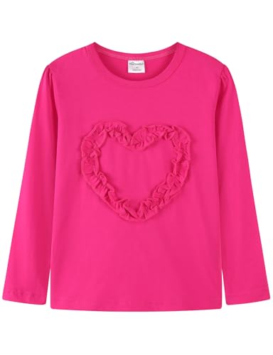 Image of Noomelfish Girls Ruffle Heart T-Shirts Cute Long Sleeve Tee Tops (4-12 Years)