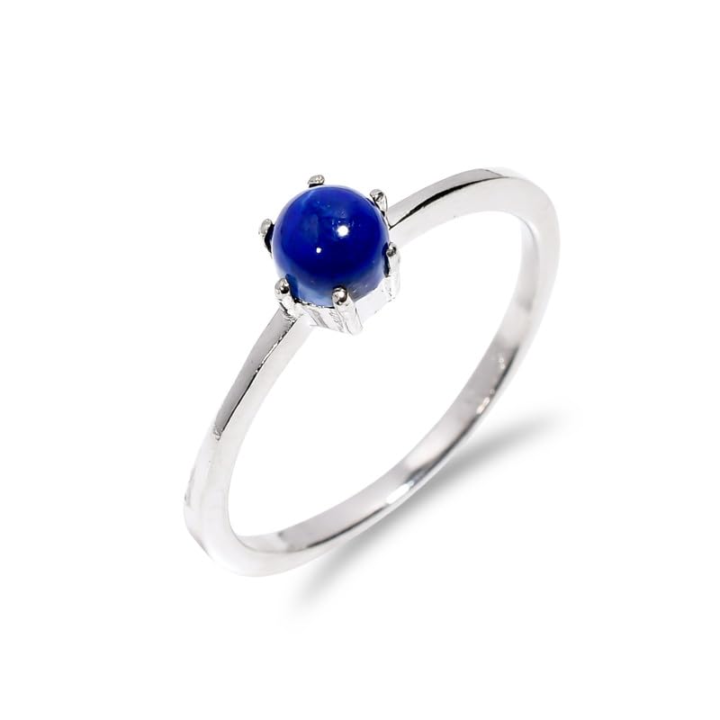 Bague en argent sterling 925 ronde unisexe avec pierre cabochon 5mm R-047-24-P