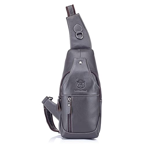 Nefli Bolsa de Pecho de Cuero Genuino para Hombres Bolsa de Cabestrillo Casual Antirrobo Bolsa de Hombro Multiusos para Viajes Senderismo Ciclismo (Gris) Cover