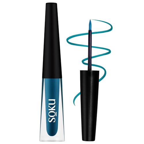 SOKU Eye Can See Intense Blue Liquid Glossy Eyeliner | Long Lasting Up To 24 Hours | Enriched With Castor Oil | Eyeliner Waterproof Smudge Proof (Show And Teal) – 2.5 Ml