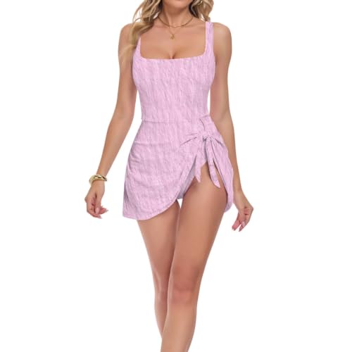 Maillot de bain amincissant une pièce rose de natation pour femme