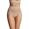 Leonisa Seamless High Waisted Thong Panty with Lace Stripe - Slimming Tummy Control Underwear Beige