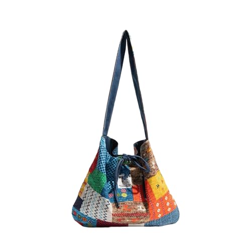 Slouchy Shoulder Bag Canvas Boho Patchwork Bucket Bag Hippie Shoulder Purse Vintage Quilted Slouchy Hobo Bag for Women 2025