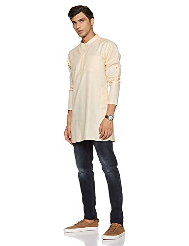 Image of Diverse Men's 70PercentPoly and 30PercentCotton Slim Embellishment Solid Kurta