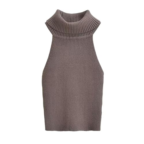 Slim-Fitting Turtleneck Sleeveless Sweater Bottoming Vest top for Women-Black-M3