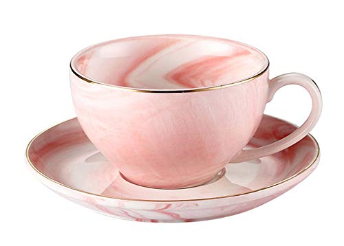 FUYU Gold Edge Marble Ceramic Espresso Coffee Cup and Saucer Set Tea Cup