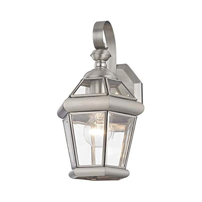 Livex Lighting 2061-91 Outdoor Wall Lantern with Clear Flat Glass Shades, Brushed Nickel