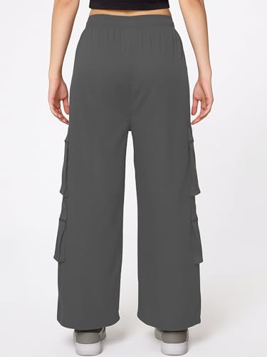 Image of ADDYVERO Elastic Cotton Solid Non-Stretchable Regular Fit Full Length Women six Pockets Cargo Pant (Grey, 28)