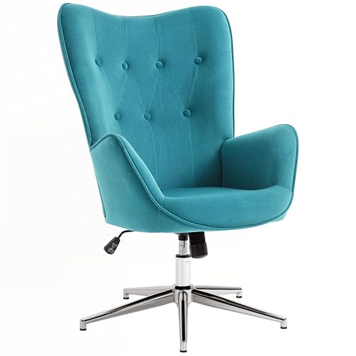 HOMCOM Sillón Salón Silla Relax Sillón Giratorio, Altura Ajustable, Respaldo Taponado, Asiento y reposabrazos Acolchados, Tejido de Aspecto Aterciopelado, para Dormitorio, salón, Comedor, Color Azul