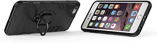 Image of WOW IMAGINE Shock Proof Back Case Mobile Cover for iPhone 6 | 6s (Tough Armor | Hybrid PC + TPU | Full Protection with Ring Holder & in-Built Kickstand | Black)