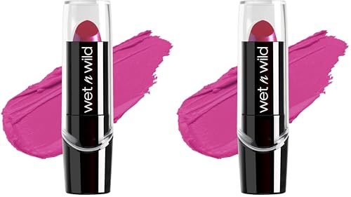 Image of wet n wild Silk Finish Lipstick, Hydrating Rich Buildable Lip Color, Formulated with Vitamins A,E, & Macadamia for Ultimate Hydration, Cruelty-Free & Vegan - Fuchsia with Blue Pearl (Pack of 2)