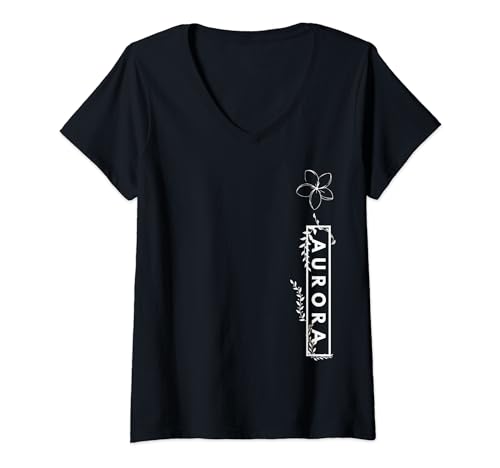 Aurora - Etiqueta de nombre para mujer, regalo para ella Camiseta Cuello V