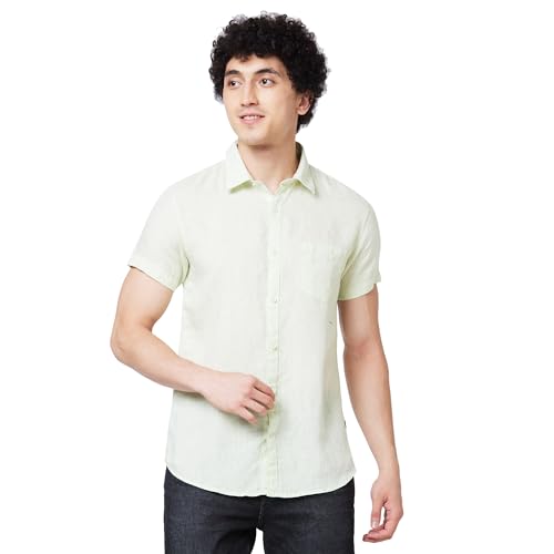 Image of Spykar Men's Regular Fit N /A Half Sleeve Solid Casual Shirts