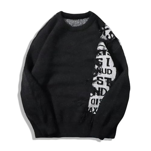 Knitted Pullover Sweater for Men Casual Fringe Color Blocking Jacquard Letter Design Student Sweater2